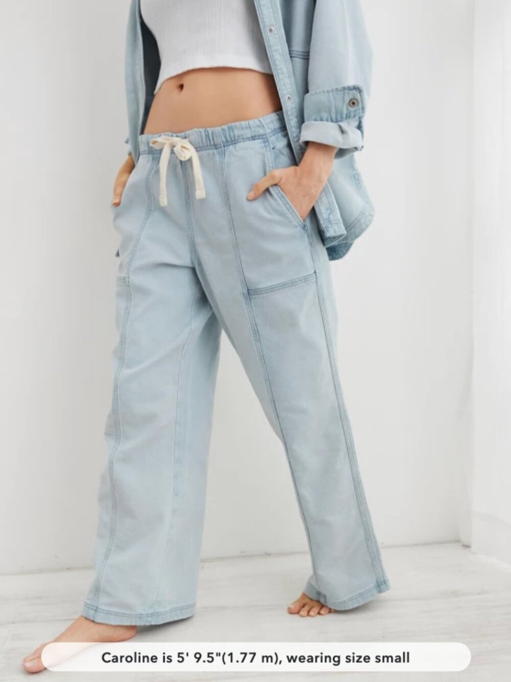 NWT Aerie | Me-Day Tie Waist Pant Ice Blue | Size Large